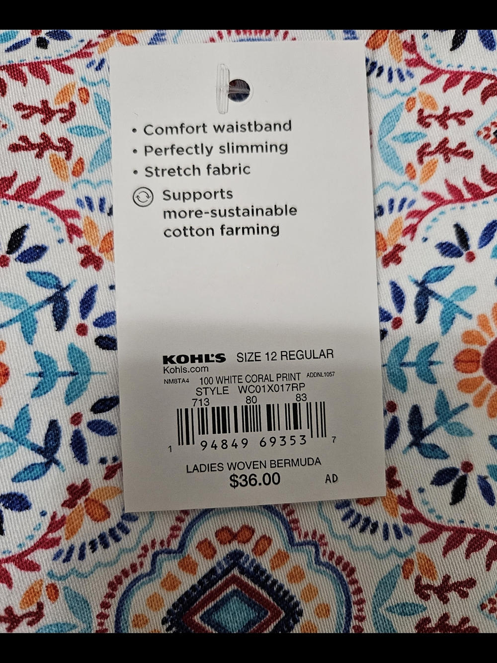 Kohl's White Bermuda Shorts with Blue & Coral Medallion Print - Picture 2 of 4